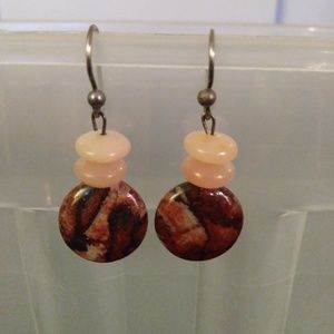 Handmade Red Stone & Pink Quartz Earrings
